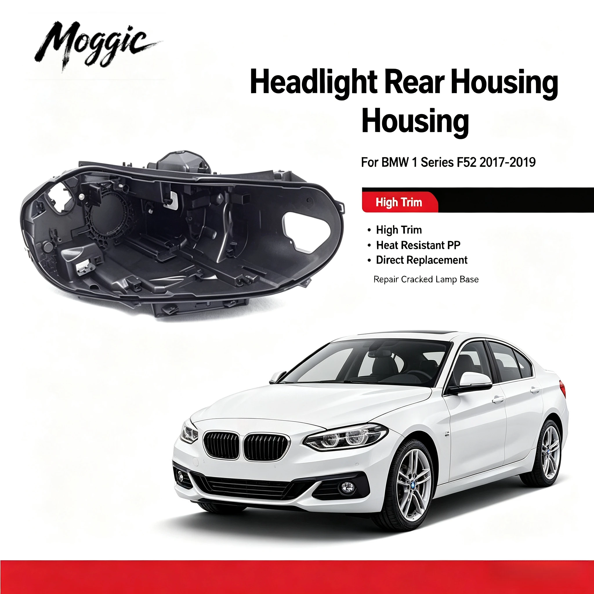 Moggic Headlight Rear Housing Cover Compatible with 1 Series Sedan F52 Model Years 2017 2018 2019 Left Right Side Replacement