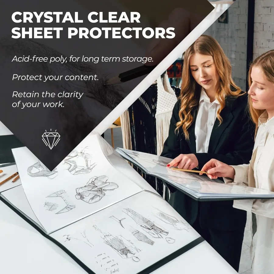 Carpeta grande de portafolio de arte de 11x14 con papel de montaje en negro para almacenamiento de obras de arte profesionales y características de presentación 24 Sle