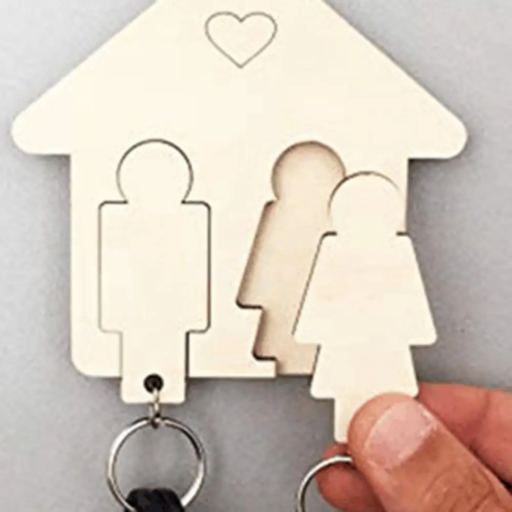 Couple Keyring Hooks Wooden Keyring Holder Home Wall Mount Key Ring Holder Decor Keychain Storage DIY Keyring Hanging Stand