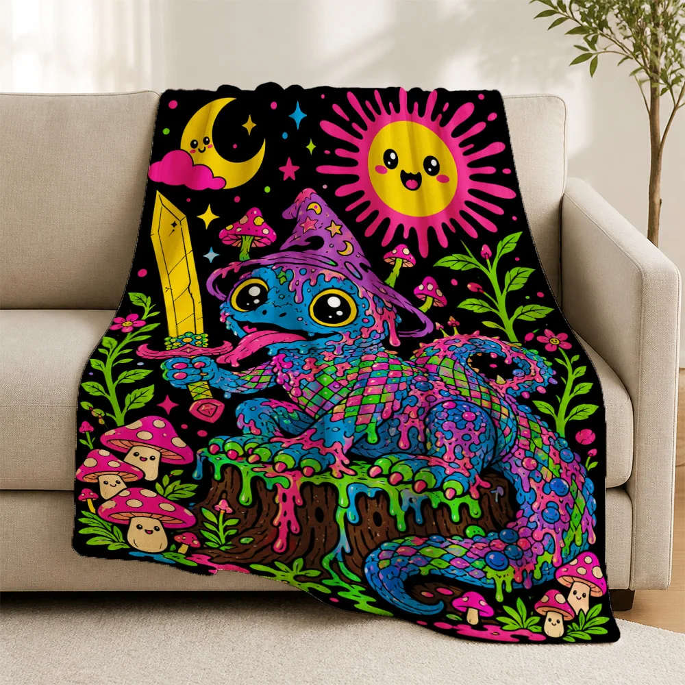 Ultra Soft Bohemian Psychedelic Mushroom Art Throw Blanket Couch Sofa Home Decor Whimsical Cottagecore Aesthetic