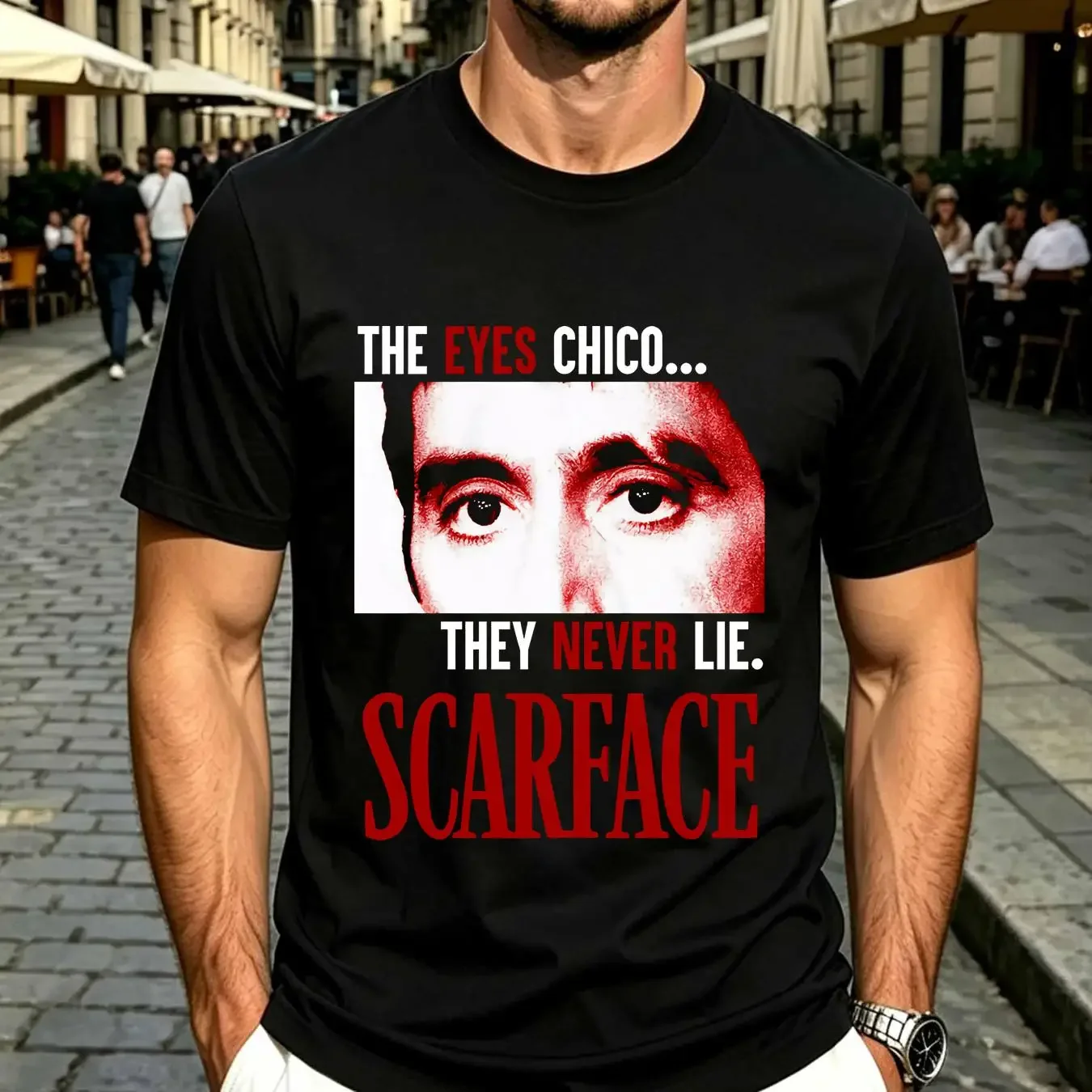 washed T Shirt Scarface The Eyes Chico They Never Lie Men's Tony Montana Movie Gangster vintage Washed Versatile