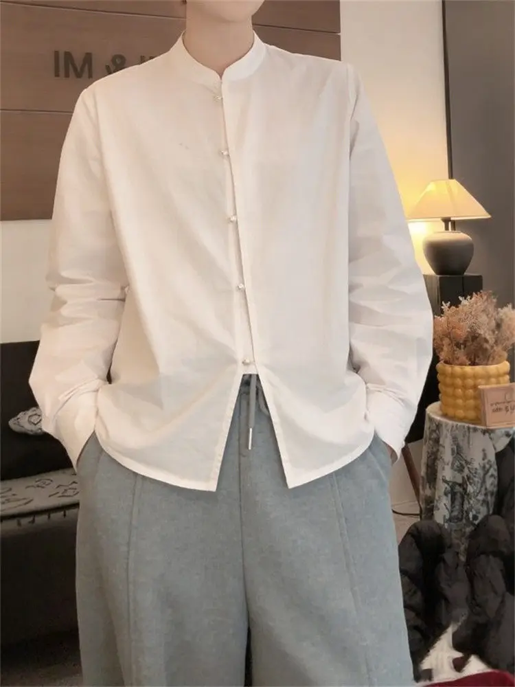 

Casual Sle Loose Fit White irt Women's Commuter Faion Spring New Arrival Long Sve Stand Collar Anti-Uv Regular Length