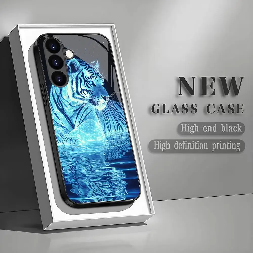 Tiger pattern tempered glass phone case suitable for Samsung Galaxy S26 S25 S24 S23 S22 S20 FE/Ultra/Plus anti fall back cover