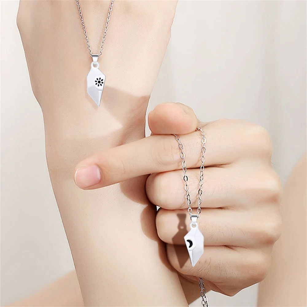 المغناطيسي الشمس القمر القلب قلادة للنساء زوجين العصرية على شكل قلب خياطة قلادة DIY بها بنفسك مجوهرات اكسسوارات هدايا عيد الحب #2