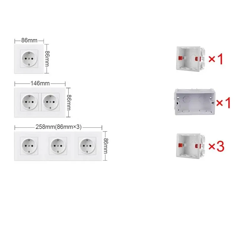 Israel Wall Power Socket 1 2 Outlets 16A 2000W 86 146mm Power Israelites Plug Home Glass PC Panel Black White Office Socket