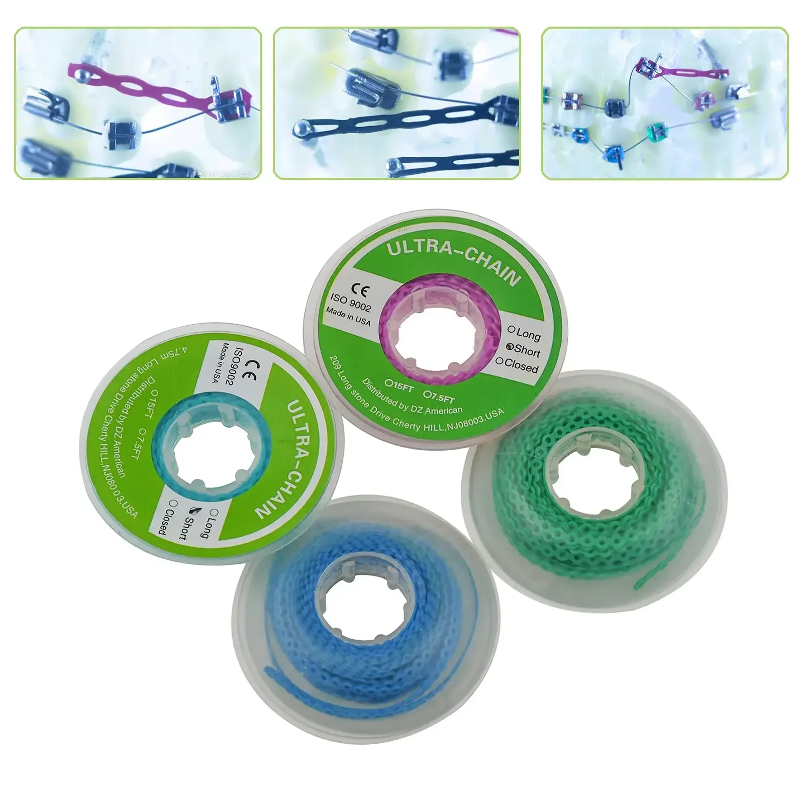 15 feet/Roll Dental Orthodontic Elastic Ultra Power Chain Rubber Band Continuous Type 4.57m/Roll Dental Power Chain