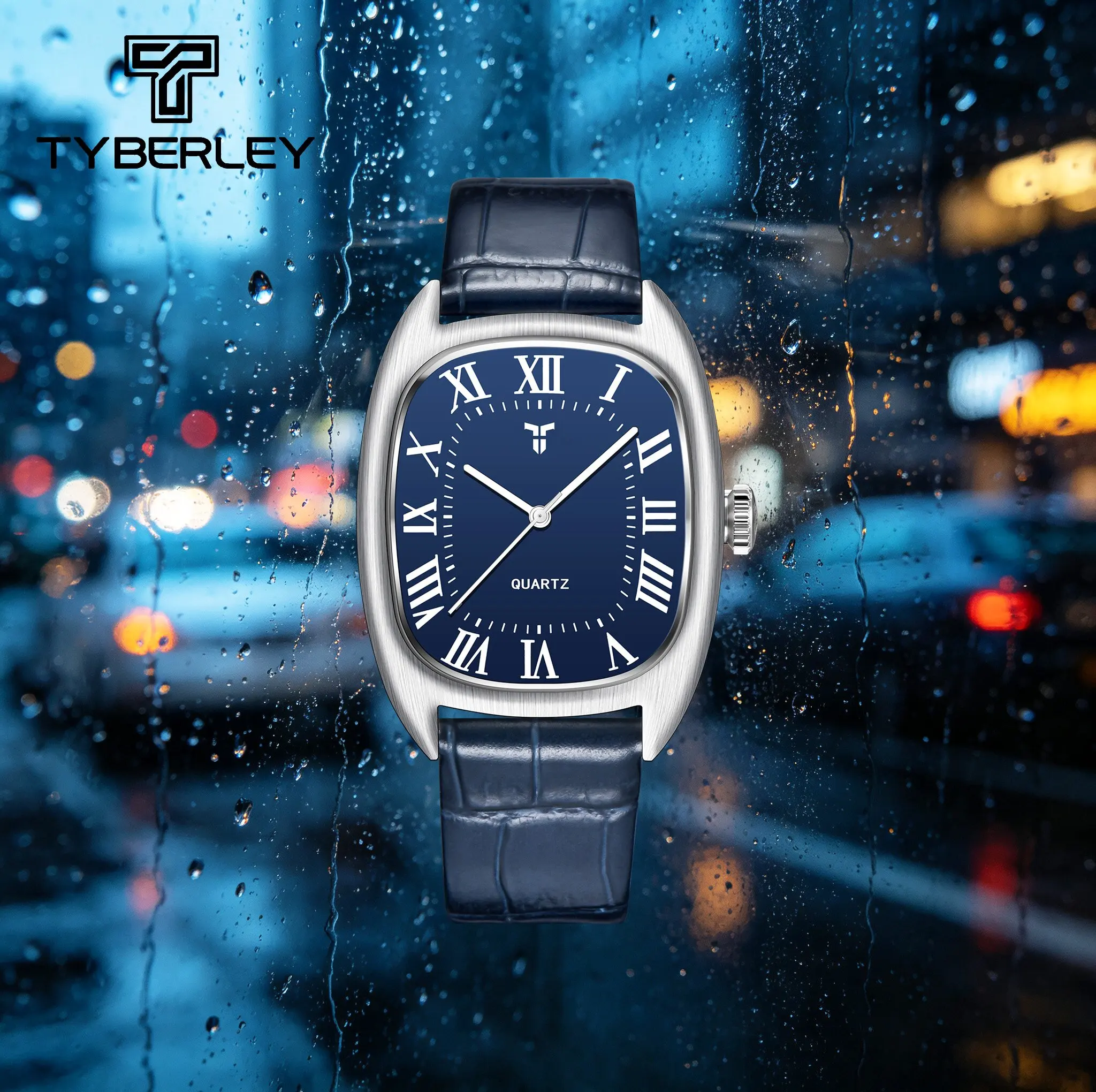 TYBERLEY Elegant Retro Men's Quartz Watches For Man Dress Tonneau Roman Numbers Dial Hardlex Leather Waterproof Watch Gift Gift