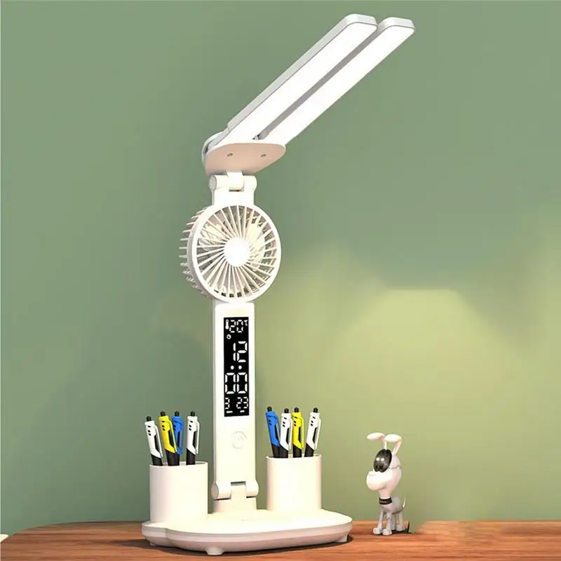 Lamp With Fan Table Top Plug In Lighting Pen Holder 3 Brightness Levels Study Room Book Reading Light For Dormitory Bedroom