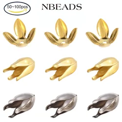 50-100PC 4-Petal Iron Flower Bead Caps Platinum/Golden for DIY Jewelry Decoration Accessories Making Handicrafts Supplies