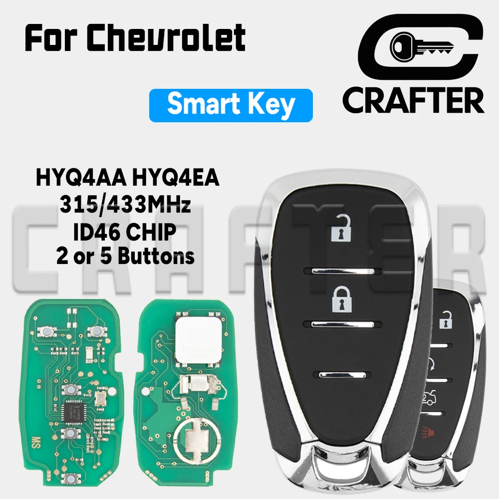 

Key Crafters HYQ4AA HYQ4EA 315/433MHz ID 46 CHIIP Smart Card Key For Chevrolet Blazer Traverse Camaro Cruze Malibu Equinox Spark