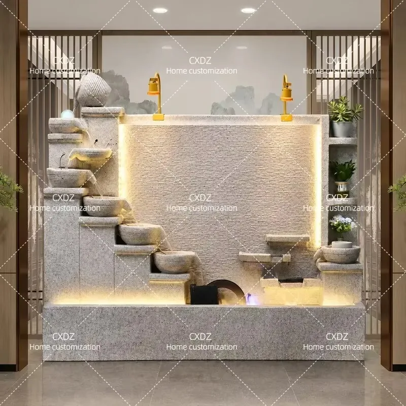 Water Curtain Wall Rockery Fountain Flowing Water Feature for Living Room Balcony Hotel Office Villa Courtyard Decoration
