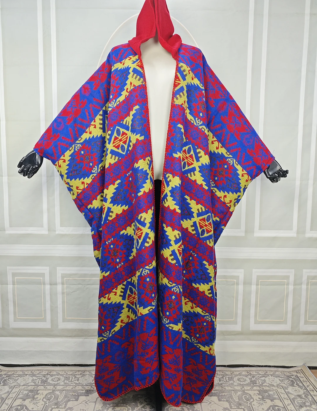 

African Women Winter Open Front Kimonos Cardigans Fashion Floral Loose Hooded Long Poncho Casual Mulism Outstanding Duster