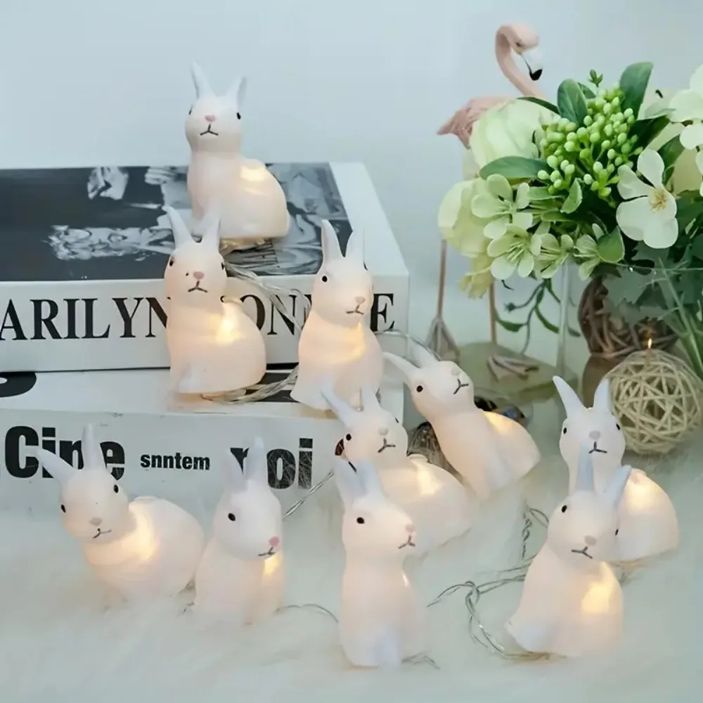 1PC 1.5M10 LED battery pack rabbit light string, suitable for indoor, bedroom, garden, party, Easter decoration