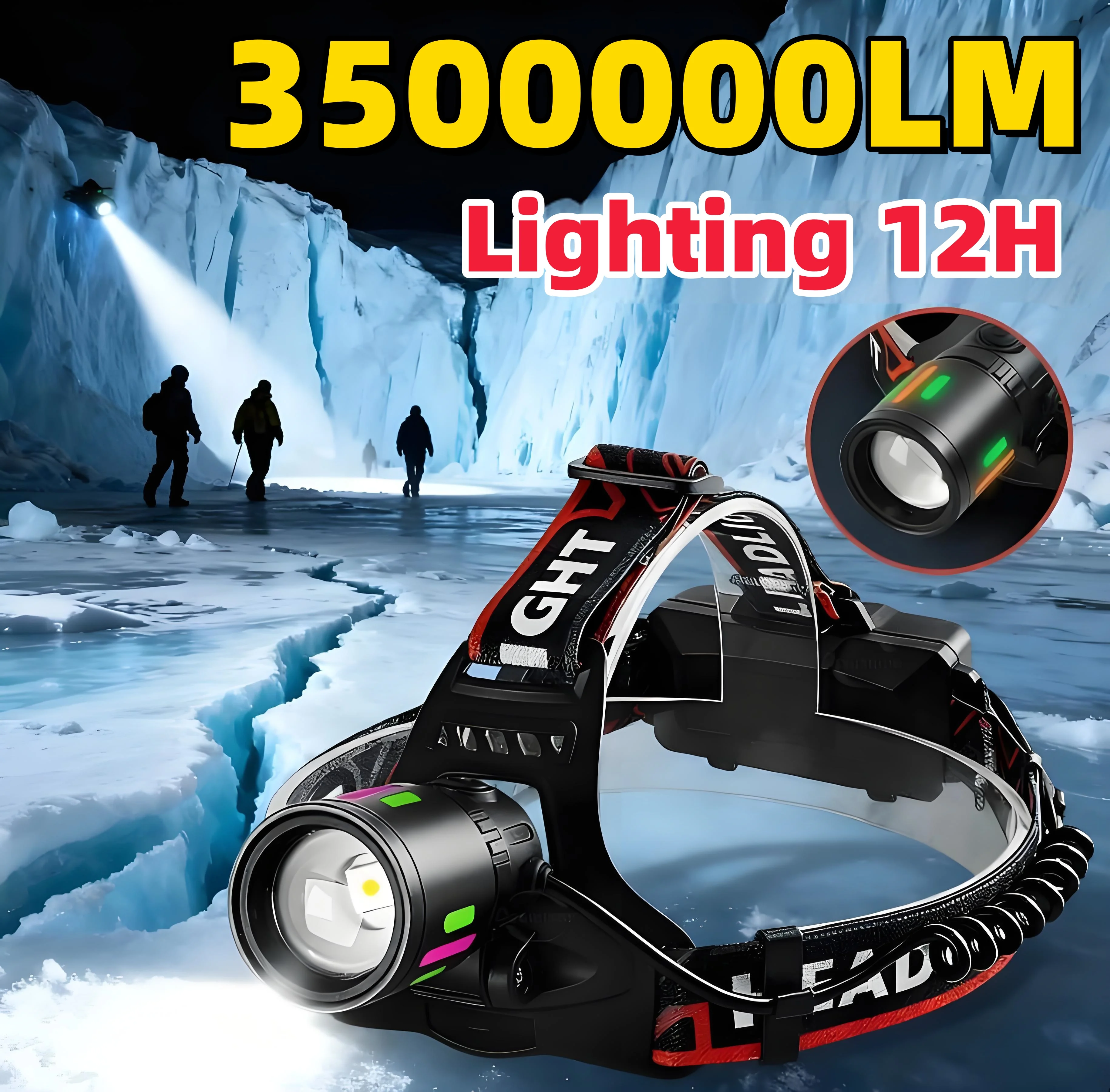 3500000LM 가장 강력한 LED 헤드라이트 슈퍼 밝은 헤드램프 300M USB 충전식 헤드 토치 캠핑 낚시용 야외 랜턴