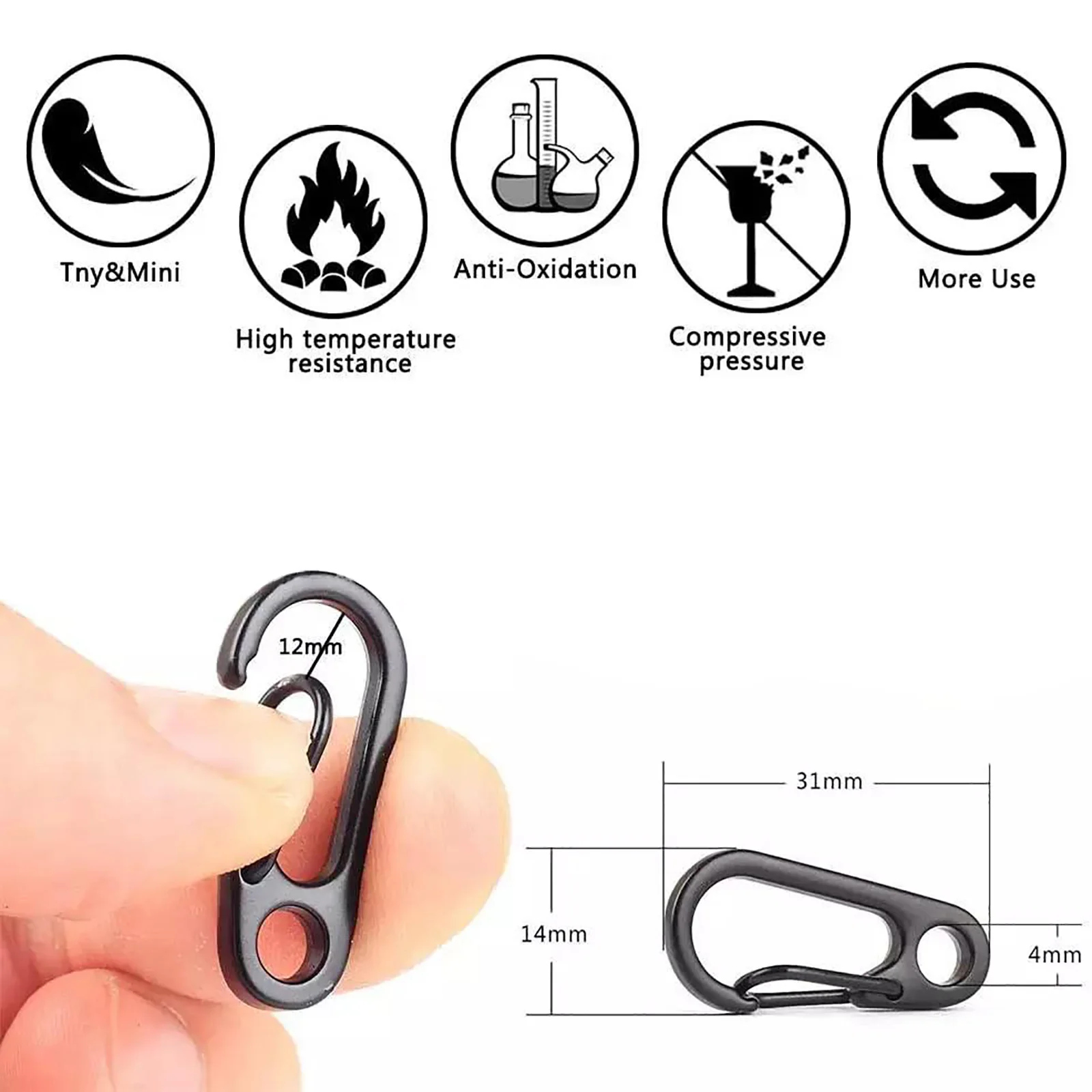 6pcs Mini Carabiner Clips Tiny Alloy Spring Snap Hook Keychain Clasps Hanging Buckle Outdoor Climbing Hiking Tool