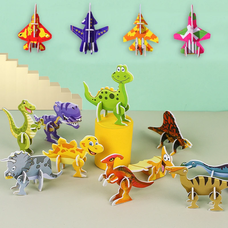 

Creative 3D Three-dimensional Paper Dinosaur Puzzle Kids Toys Cartoon Aircraft Assembly Model DIY Educational Toy Gift for Kids