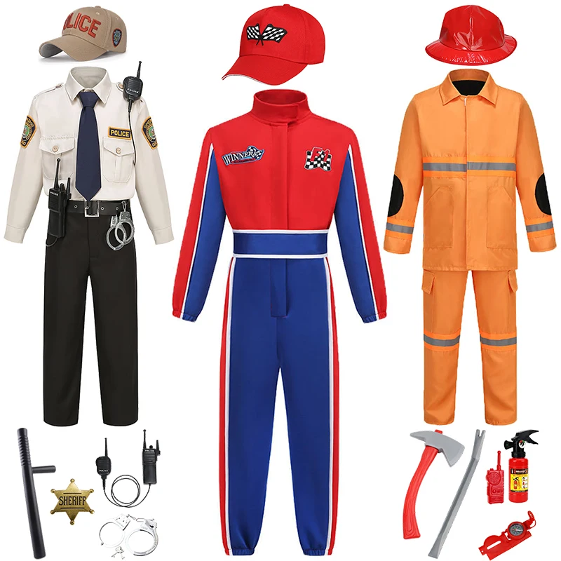 

NEW Halloween Boy's Cosplay Racer Costume Carnival Kids Police Sheriff Uniform Children Fireman Outfits Party Boys Clothing Set