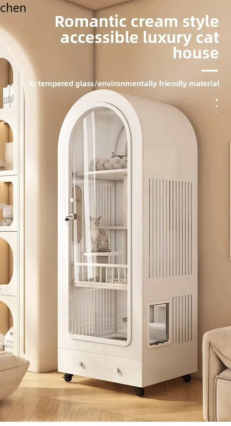 

solid wood cat cabinet panoramic glass cat villa household house with drawers integrated cat litter box