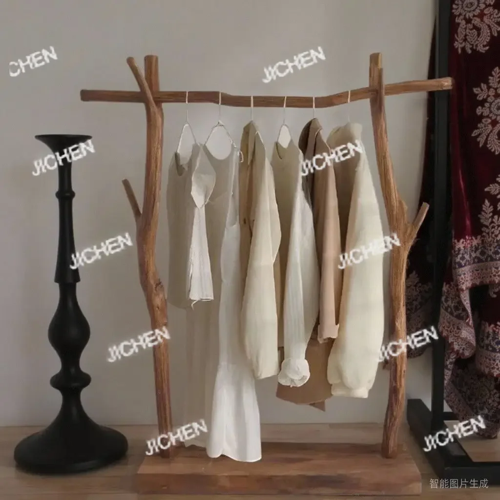 

XJC Hanging Hanger Log Floor Coat Rack Solid Wood Household Simple Wooden Floor Hanger Clothes Retro Style Floor Type