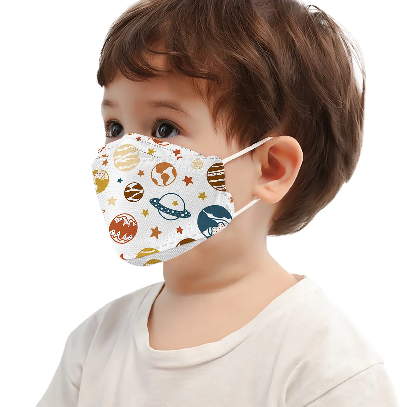 Children'S Cartoon Printed Masks Children'S Disposable 4-Layer Masks Fish Mouth Shape Multicolor 10pcs Astronaut Daily