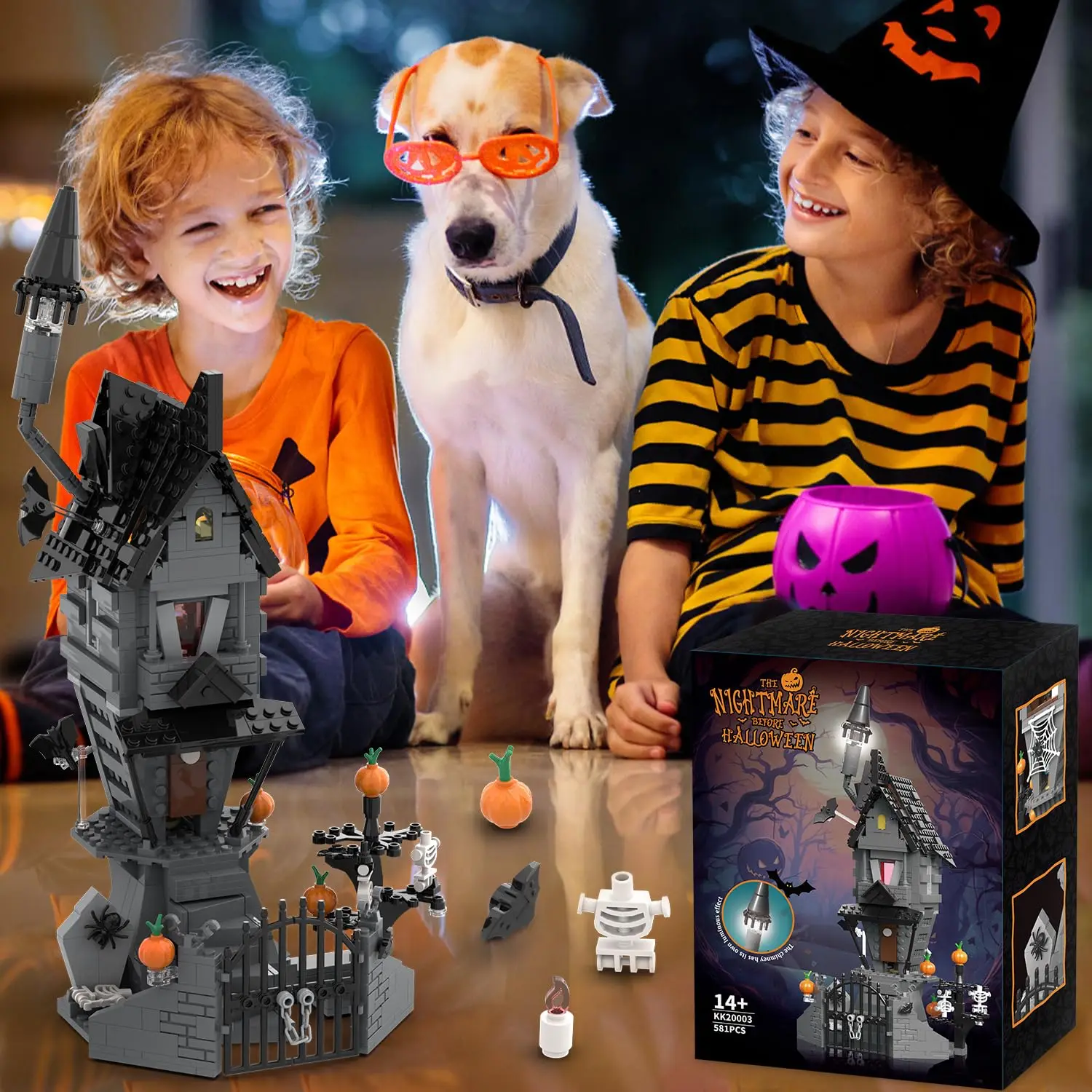 581PCS Nightmareal Castle Building Blocks Ghost Skeletion Pumpkin Hut MOC Bricks Educational DIY Toys For Kids Holiday Gifts view 6