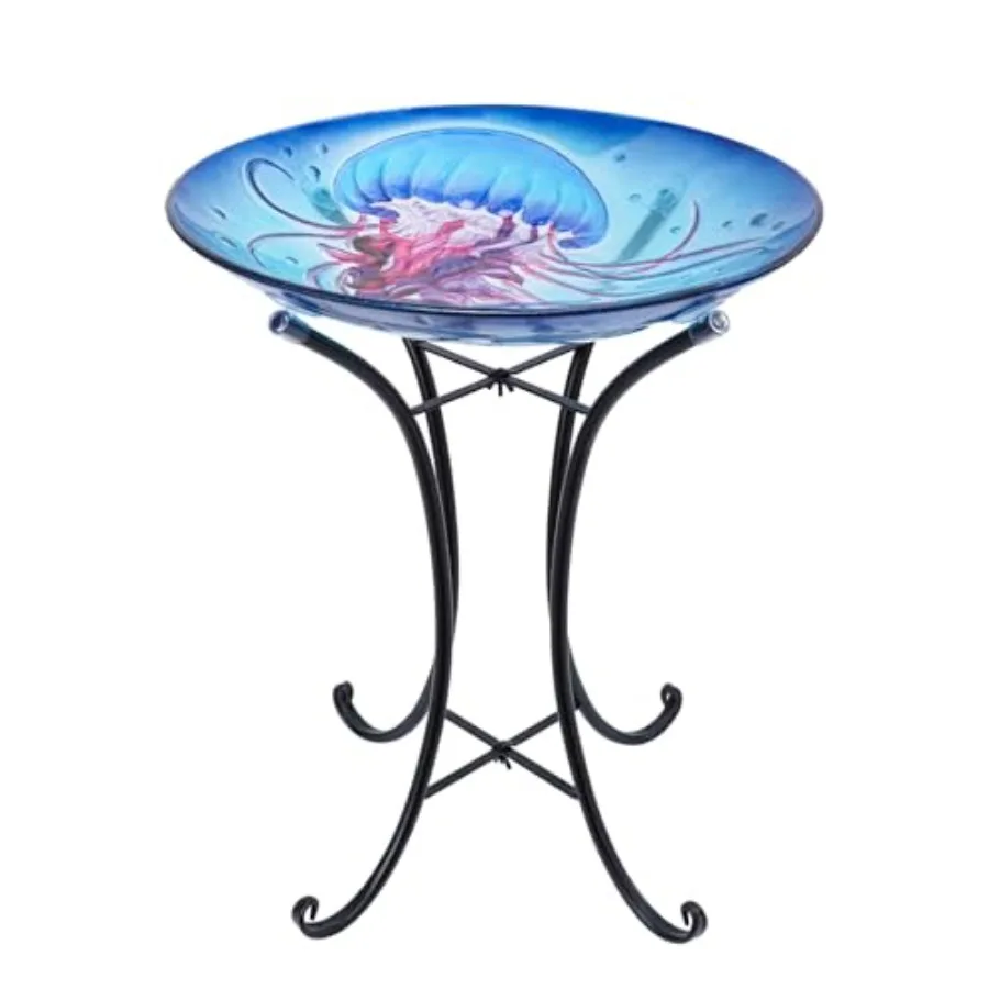 

MUMTOP Bird Baths for Outdoors, Glass Large Bird Bath Bowl with Metal Stand, Bird Feeders for Outside and Garden, Patio, Lawn D