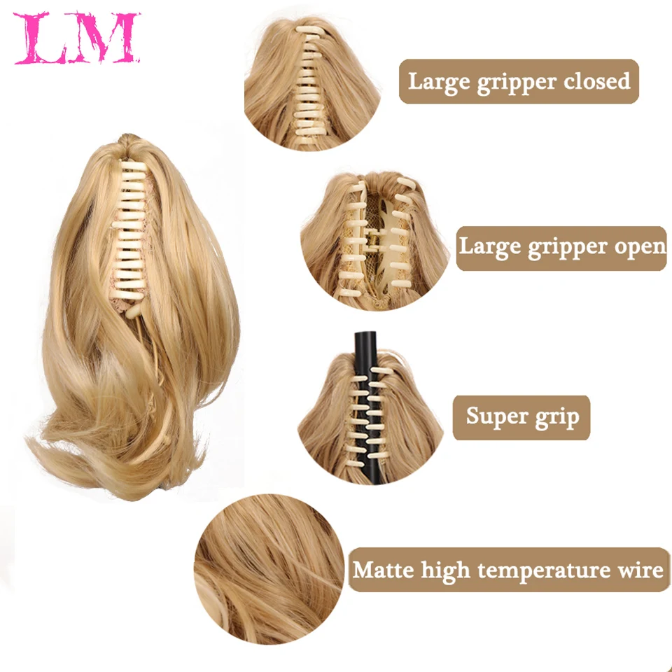 LM 합성 클로 클립 포니테일 헤어 익스텐션, 짧은 스트레이트 자연스러운 꼬리, 여성용 말 꼬리, 블랙 헤어피스
