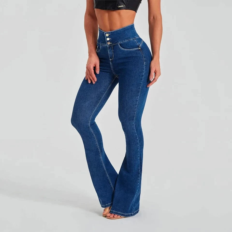 Womens High Waist Flare Pants Classic Winter Casual Slim High Waist Jeans Denim Pencil Pants Street Vintage Hop Trousers