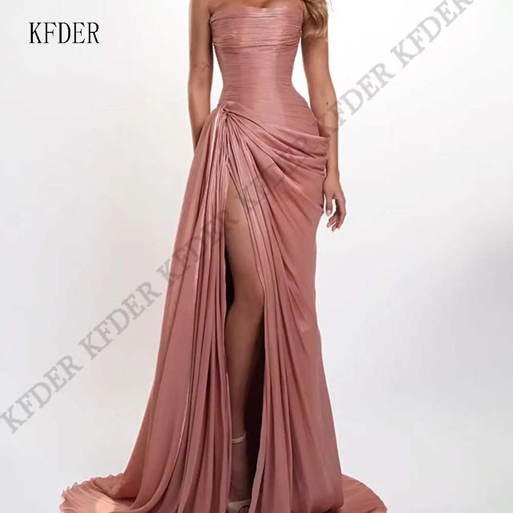 Vestidos de fiesta de lujo con abertura lateral de Dubái, vestido de noche rosa con drapeado, vestidos elegantes para mujer para fiesta de noche 2026