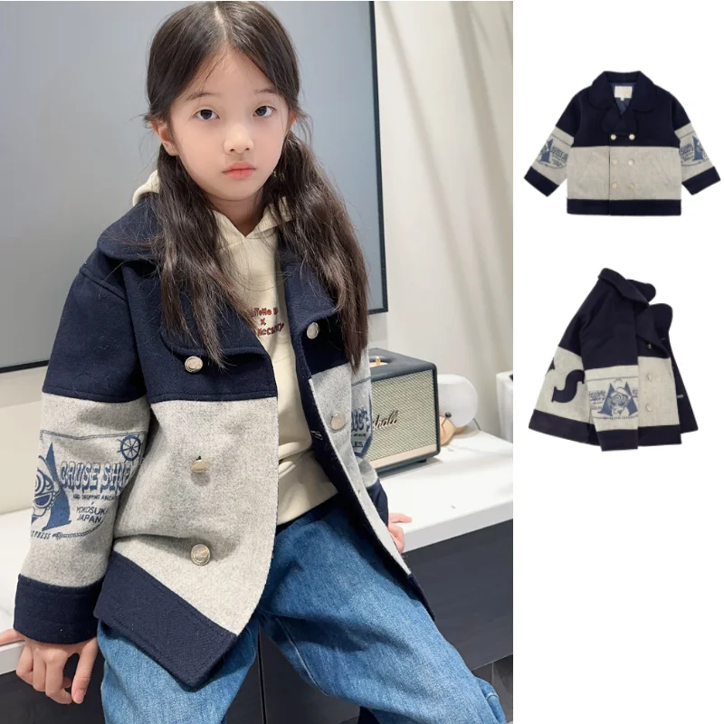 

Children's Coat 2025 Winter New Cartoon Fashion Thickened Warm Girls' Wool Coat Cotton Collar Windproof Jacket Children's Wear