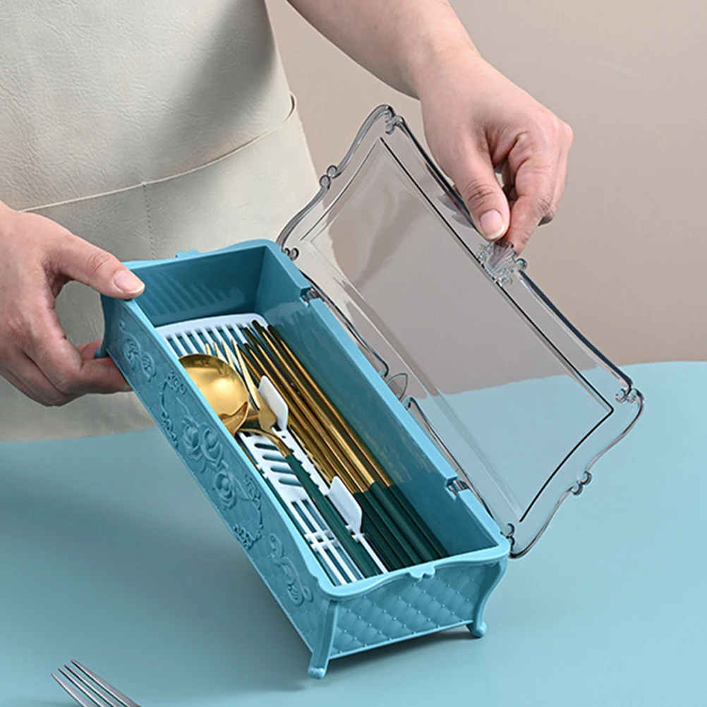 

Cutlery Storage Box Silverware Organizer Lid Home Hotel Party Office Chopstick Spoon Fork Knife Portable Plastic