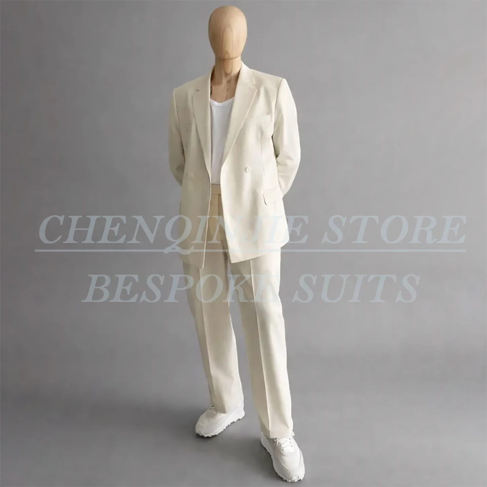 

Элитные мужские свадебные костюмы для жениха: двубортный пиджак с отложным воротником и брюки стандартной длины, высококачественный комплект из 2 предметов