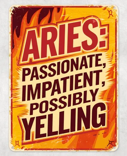 Aries Passionate Impatient Metal Poster Wall Tin Sign Man Cave Shed Home Plaque --Tin Sign