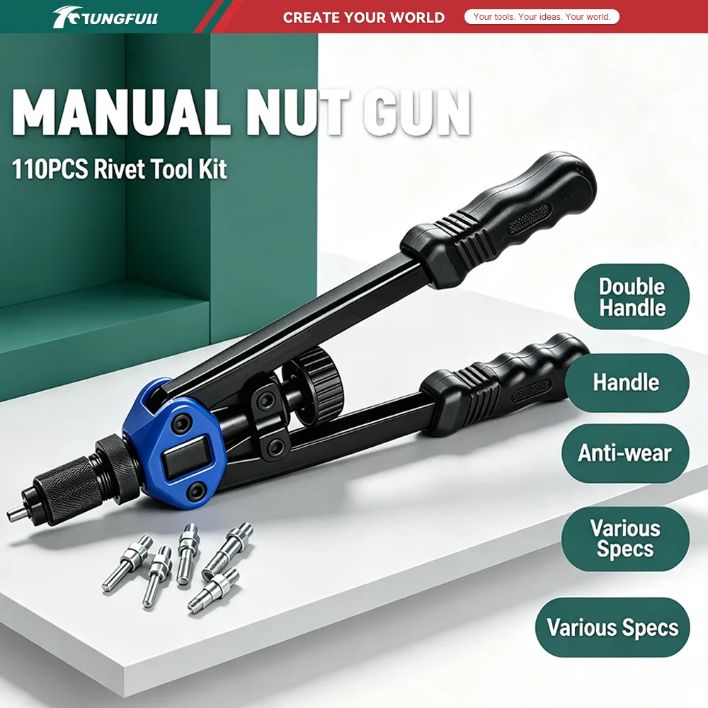 M3-M12 Hand Rivnut Tool Kit 110PCS Blind Rivet Nut Gun Manual Thread Insert Riveting Set For Automotive Furniture Metal Repair W