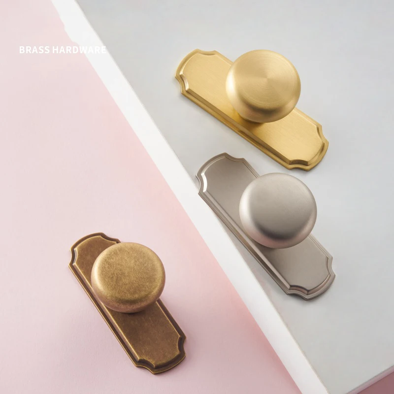 Brass Furniture Handles Matt Nickel Yellow Bronze Pulls With Base Cupboard Wardrobe Dresser Shoe Box Drawer Cabinet Knob