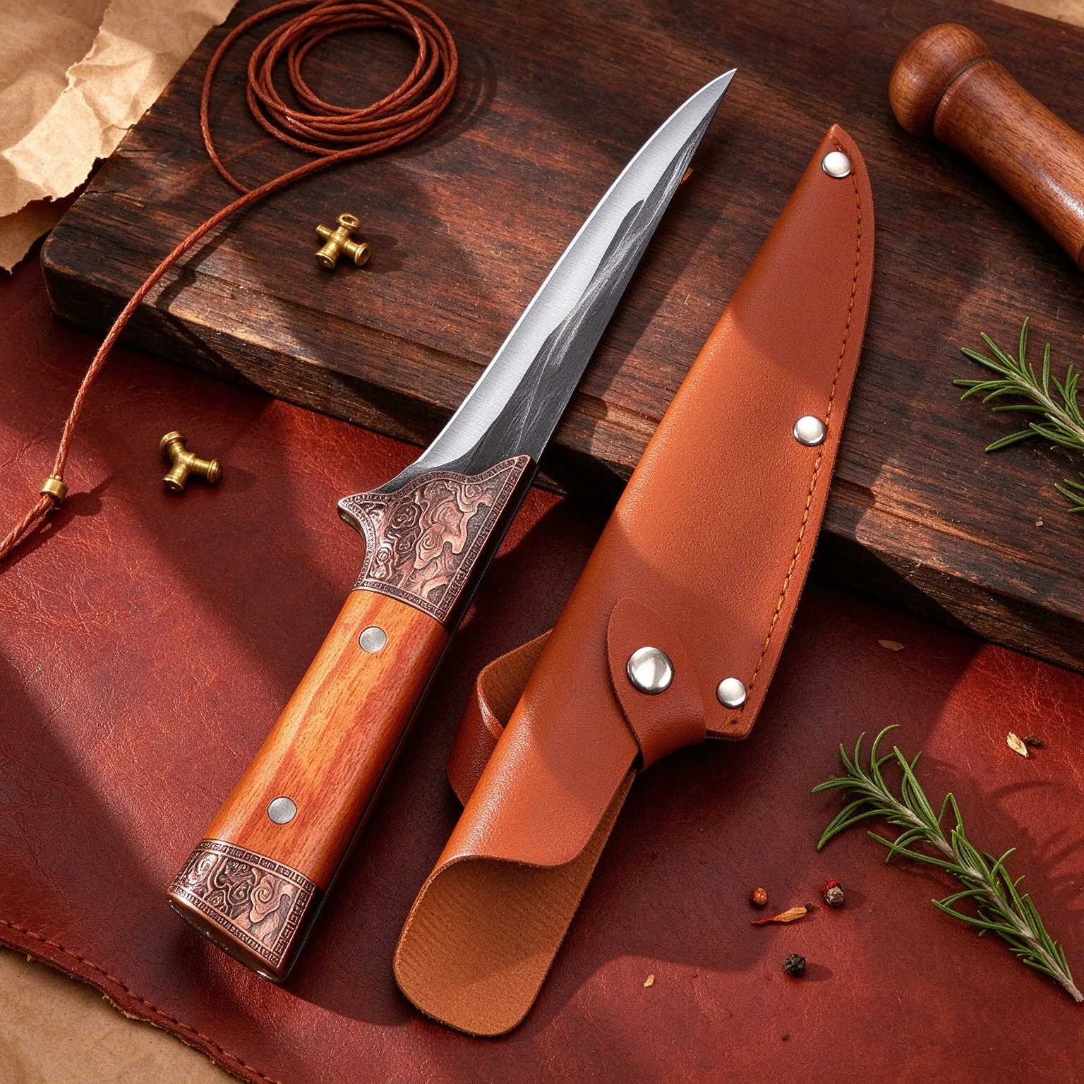 Professional Damascus-pattern kitchen knife - multi-functional boning knife - kitchen cooking knife set with knife sheath