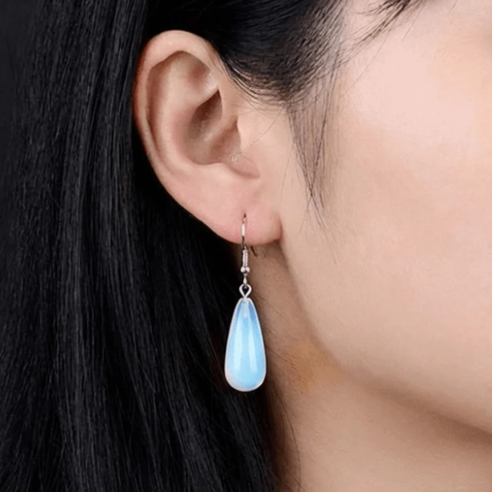 1 Pair Fashion Moonstone Earrings Attractive Hook Earrings For Women Trendy Charming Girls Fashion Jewelry Opal Clear Blue Gifts