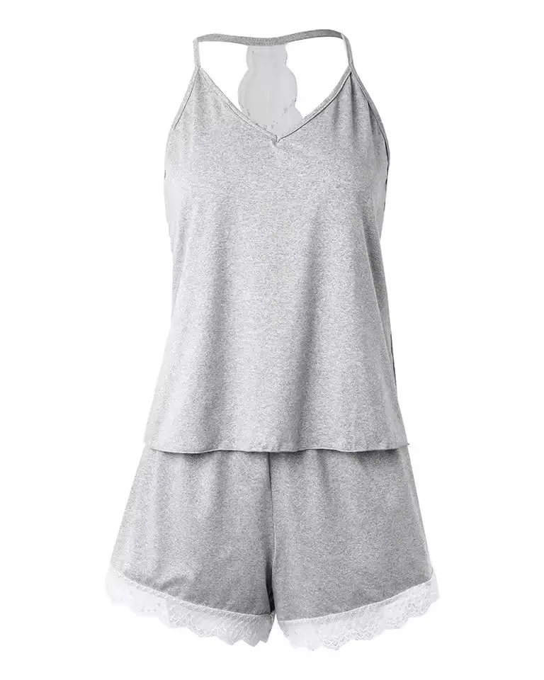 Plus Size Women's Crochet Lace 2 Pieces Pajamas Sleeveless V-Neck Set Casual Sleepwear Suit Sexy Solid Home Clothes Summer Wear image 6