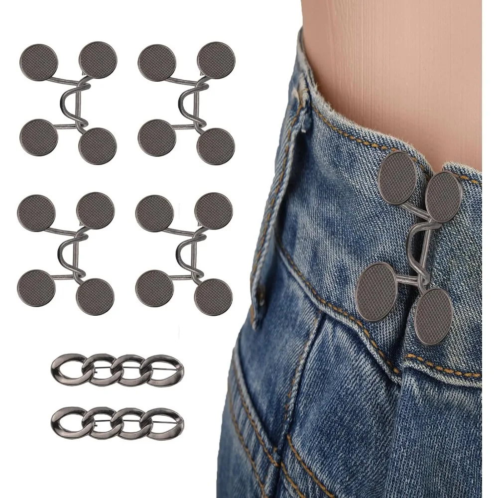 US Shipping 6-Pack Waist Tightener Buttons for Loose Jeans No Sew Adjustable Metal Clip Brooch for Dresses Skirts Pants