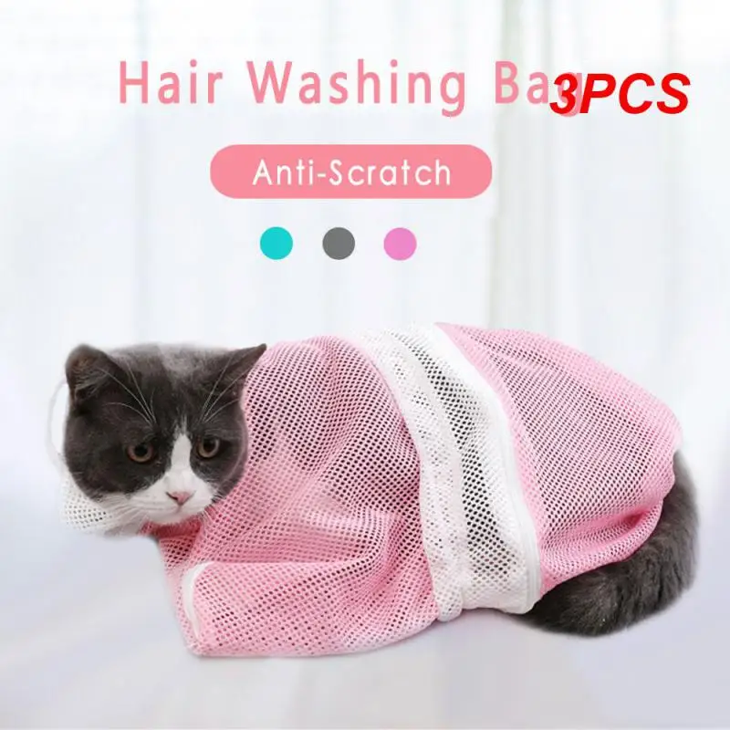 3PCS Cat Grooming Bath Adjustable Dog Washing Mesh Bags Pet Nail Trimming Injecting Anti Scratch Bite Kitten Supplies Set