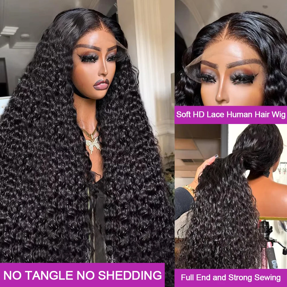 220 high density human hair wigs 30 40 inch black hd lace frontal wig pre plucked front 13x6 13x4 kinky curly deep water wave