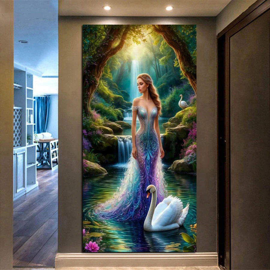 

Fullcang New Collection Woman and Swans Large Size Diy Diamond Arts Painting Animals Full Mosaic Embroidery Picture Wall Decor