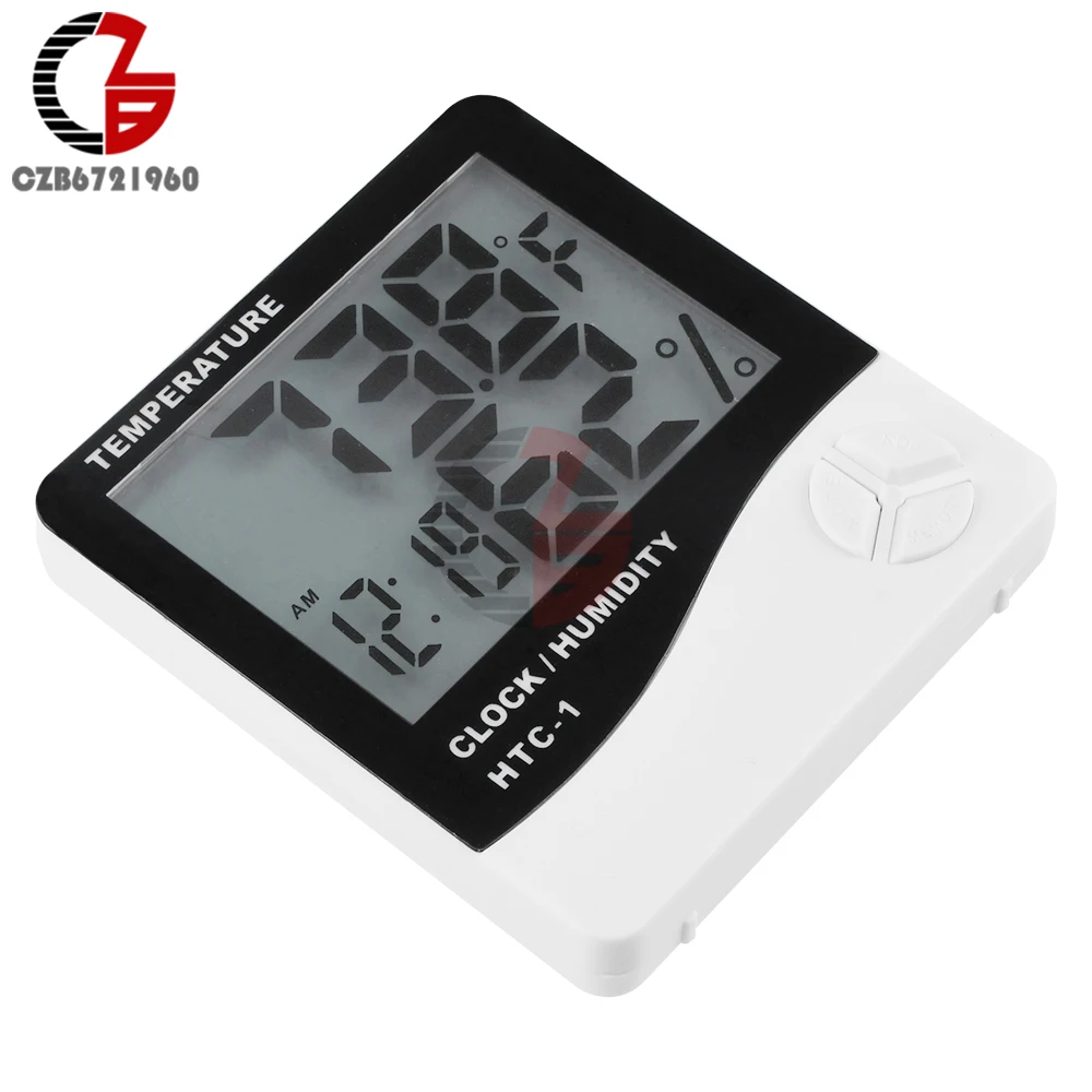 HTC-1 مقياس الحرارة الرقمي والرطوبة على مدار الساعة منبه/تقويم منبه 5 وظائف حامل سطح المكتب بشاشة كبيرة وحامل على الحائط باللون الأبيض #3