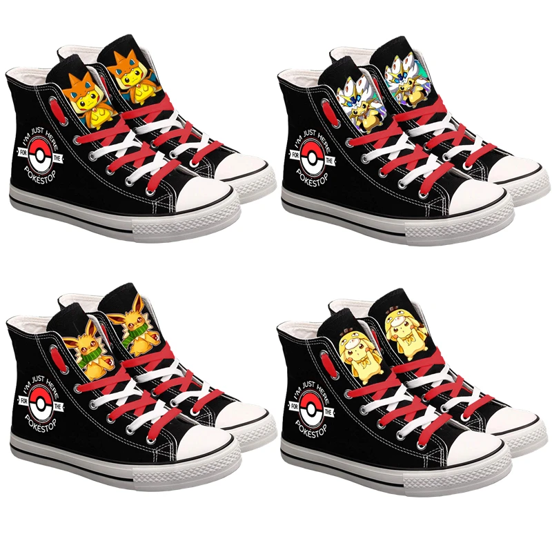 

Kawaii Pokemon аниме периферийные устройства Пикачу мультфильм корейский высокий принт дышащая повседневная парусиновая обувь подарок на день рождения