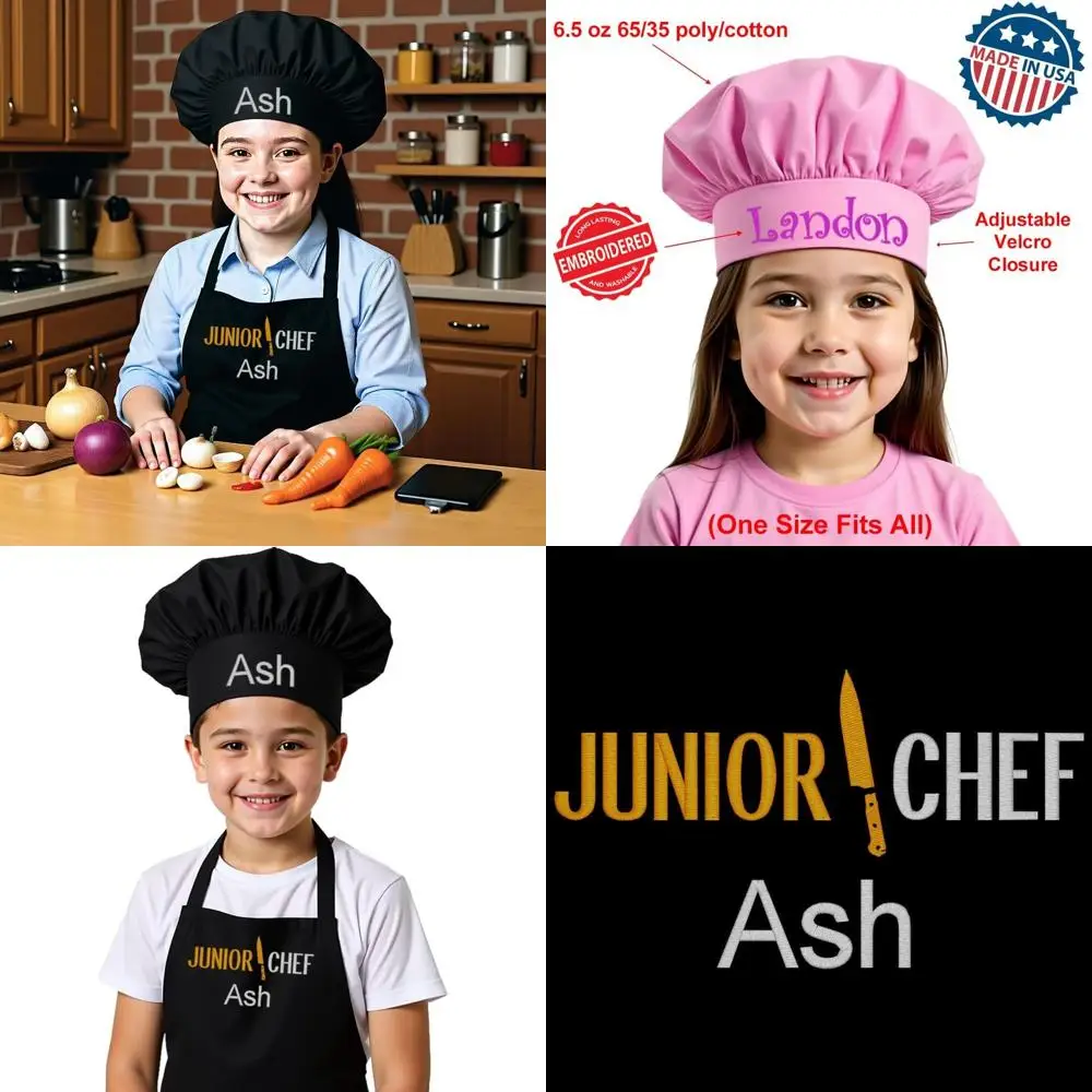 

Custom Embroidered Premium Child Apron and Chef Hat for Boys and Girls in the Kitchen (Long with Hat)