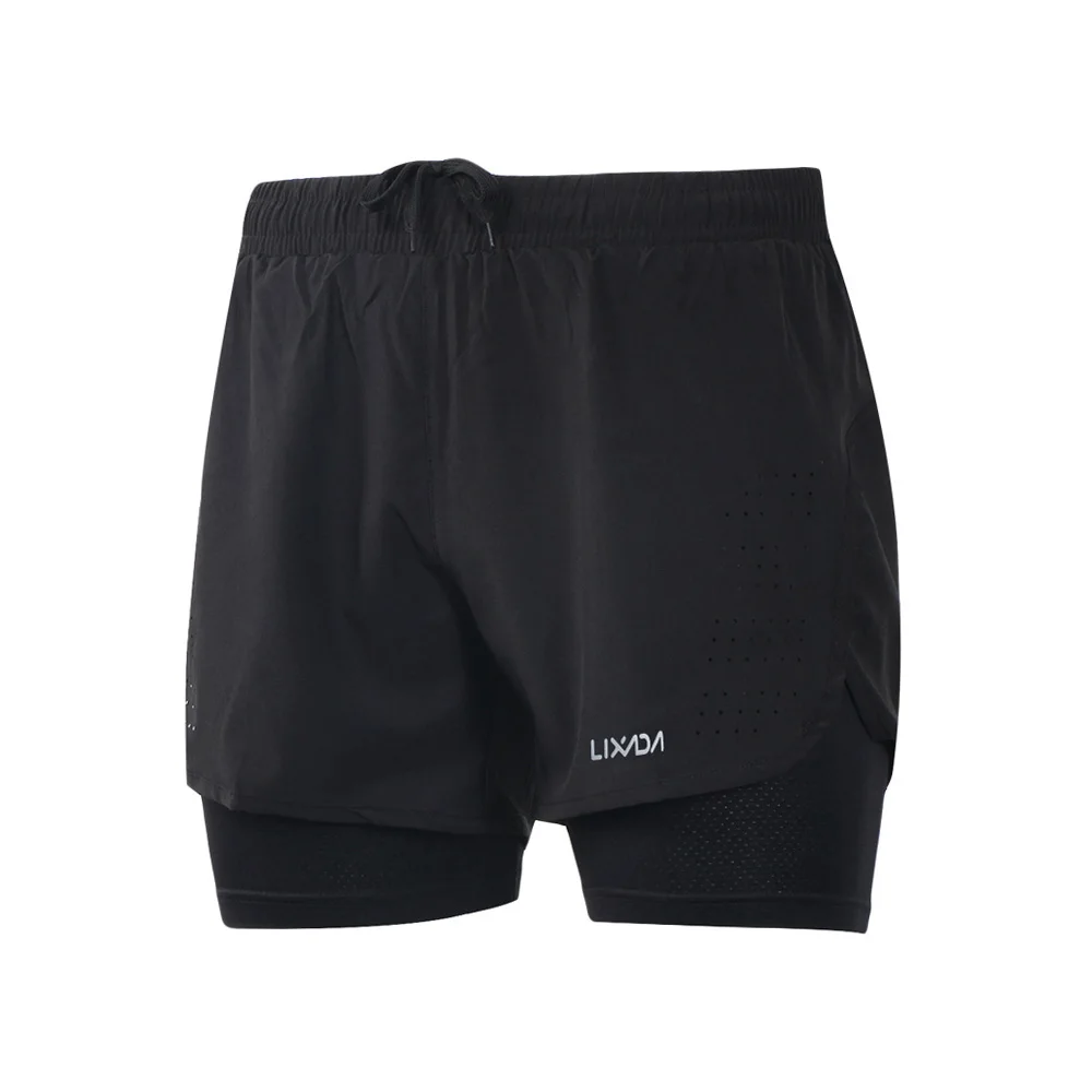 Lixada Summer Shorts Men Gym Mens Sport 2-in-1 Running Shorts Quick Dry Exercise Jogging Cycling Shorts with Longer Liner