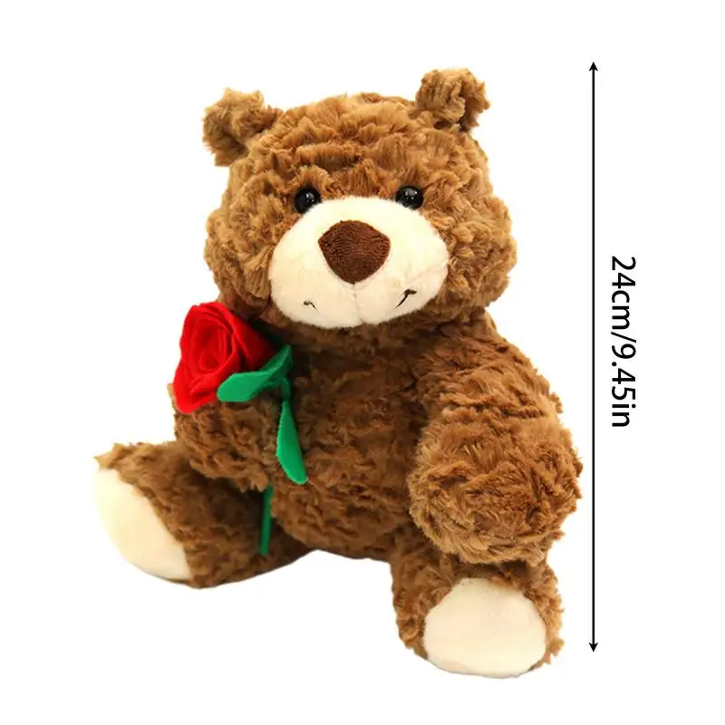 Niedlicher Rosenbär-Plüschtier, Valentinstag-Bär, Stofftier mit Rose, 9,45 Zoll, bezauberndes Umarmungskissen für weibliches Geburtstagsgeschenk