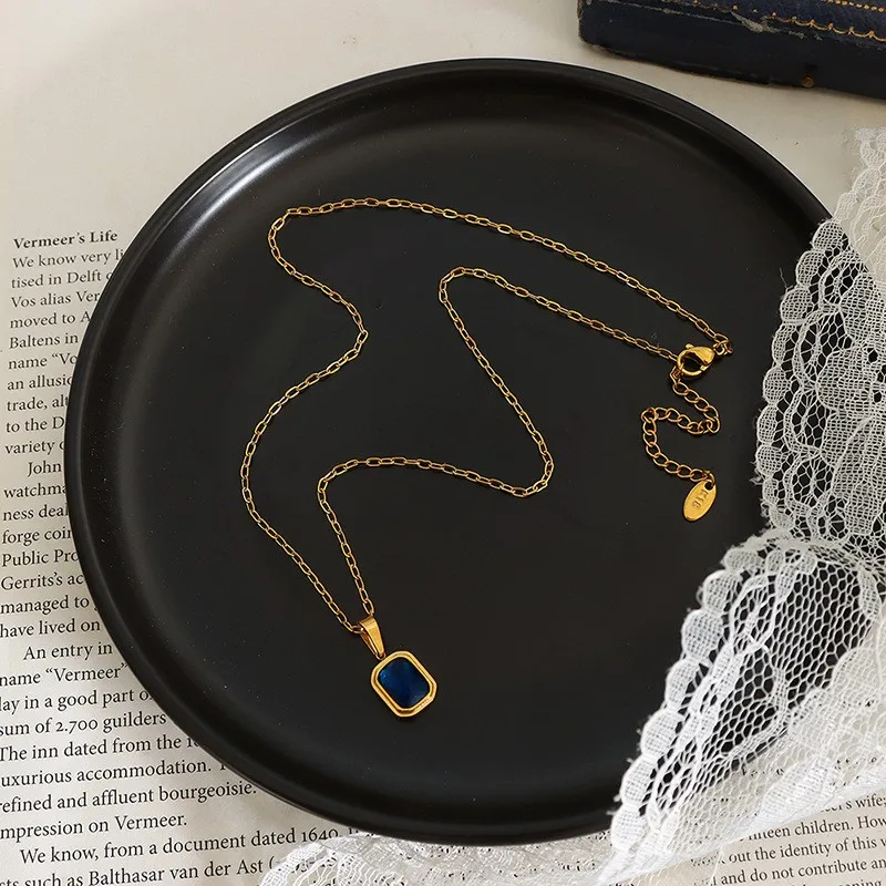 Halskette mit quadratischem Wasserform-Anhänger aus Edelstahl 316, Damenmode, schwarze Acrylkette im Multi-Stil, besonderer Produktschmuck – Detail 14