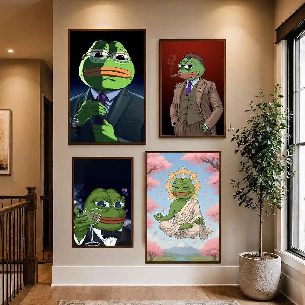 Meme P-Pepe the Frog Poster HD Waterproof PP Self-Adhesive Removable Wall Art Poster for Bedroom Cafe Gym Home Decor Gift