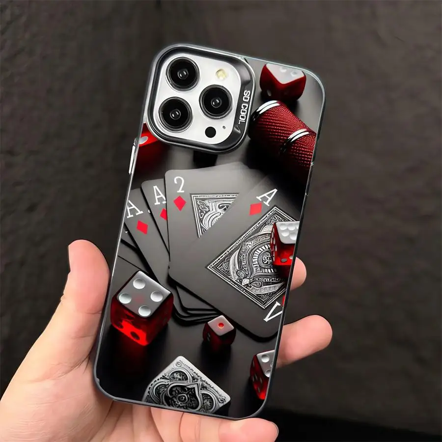Phone Case for iPhone 15 16 Pro Max 11 13 Pro 14 Plus 12 11Pro 15Pro Max 16e Shell Cover Fundas Poker Cards And Dice